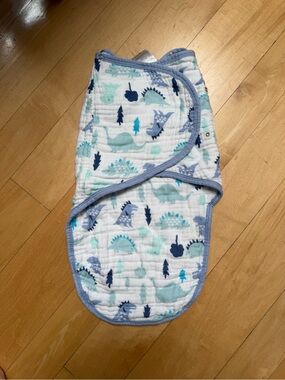 aden + anais Blue and Aqua Dinosaur Swaddle Sleep Sack. Size S/M